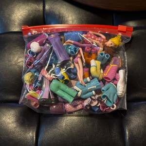 Vintage Polly Pocket Lot of 3 Dolls with 40+ Rubber Clothes and Accessories